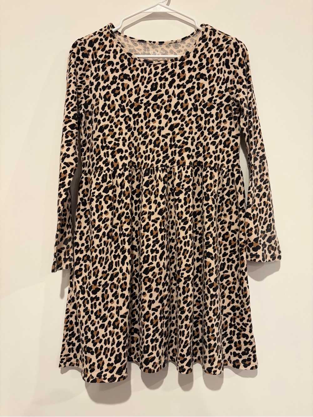 The Children's Place Size XXL (16) Brown Leopard Print Long Sleeve Waffle Dress